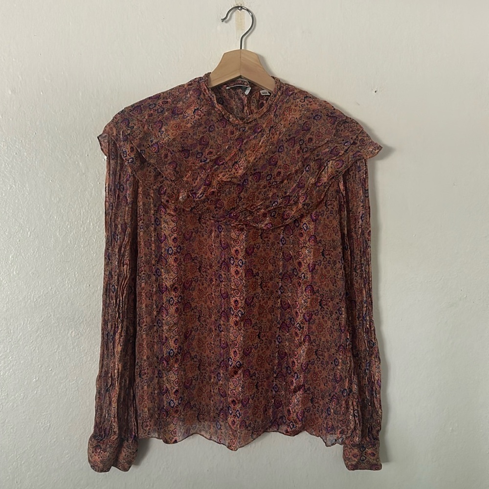 Saks Fifth Avenue 100% Silk Long Sleeve Top Sz 8